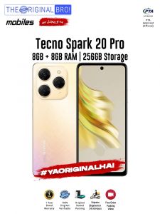 Tecno Spark 20 Pro - 8GB RAM - 256GB Storage - PTA Approved - 12 Months Warranty - Gold - The Original Bro Mobiles - TOB36